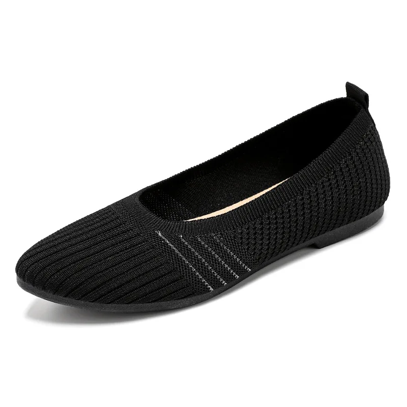 Slip-On Women Shoes Breathable Ladies Anti-Slip Flat Shoes Hollow Casual Soft Sole Knitted Shoes Pointed Toe Loafers Size 36-40