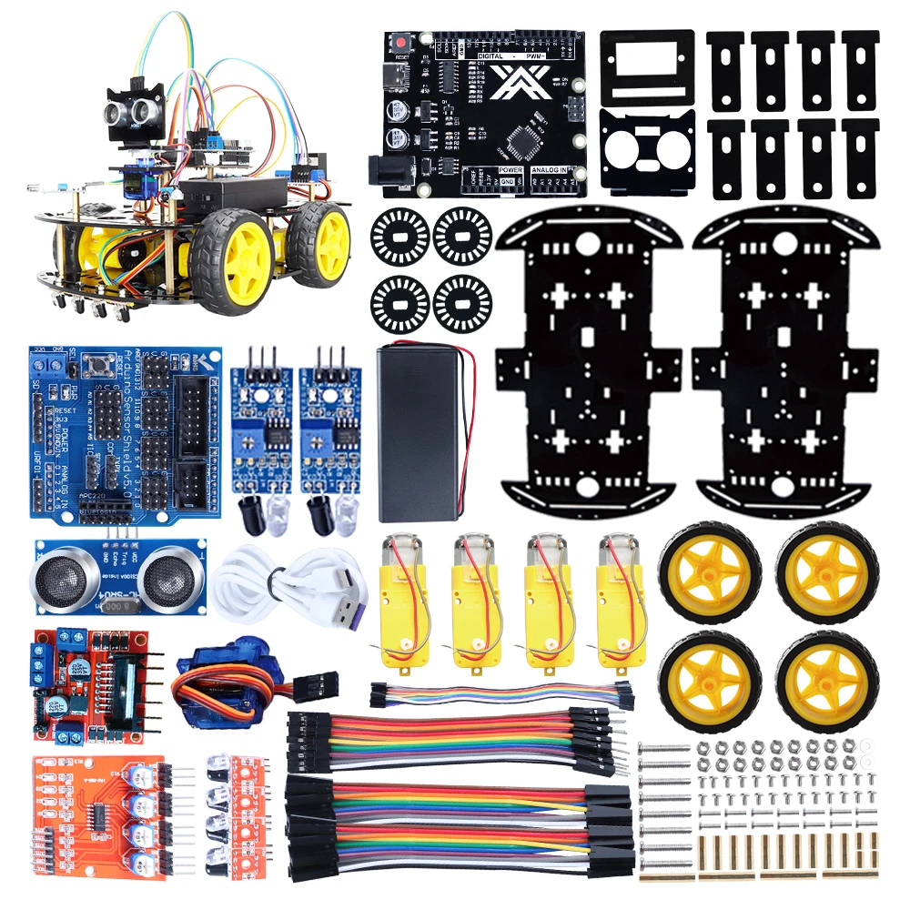 4WD Ultraschall Auto Smart Roboter Auto Chassis Kits Passend für Arduino Zubehör 