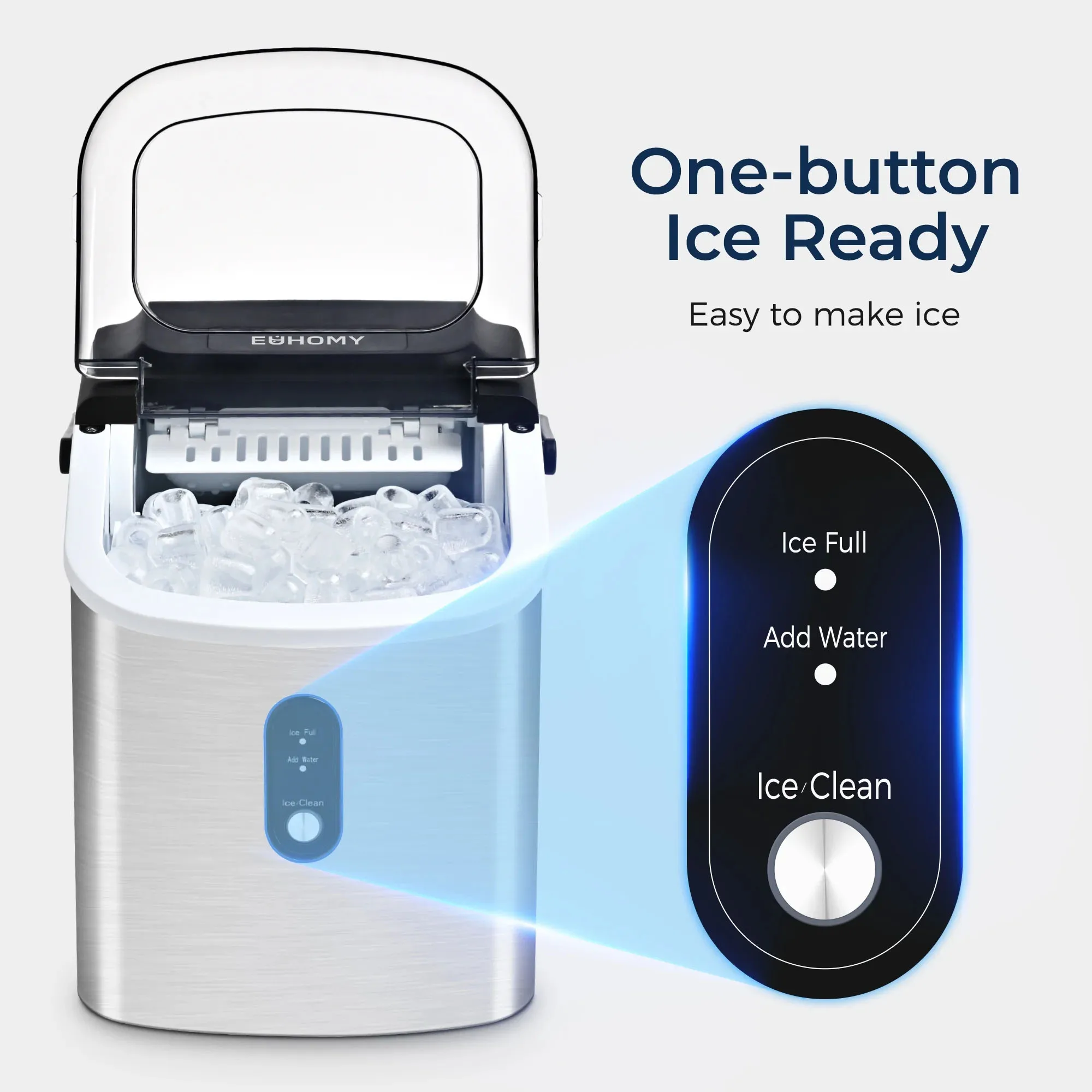SIMZLIFE Countertop Ice Maker Machine with Handle, 26 lbs/24H, 9 Cubes in 6 Mins, Auto-Cleaning Portable Ice Maker,Silver 4