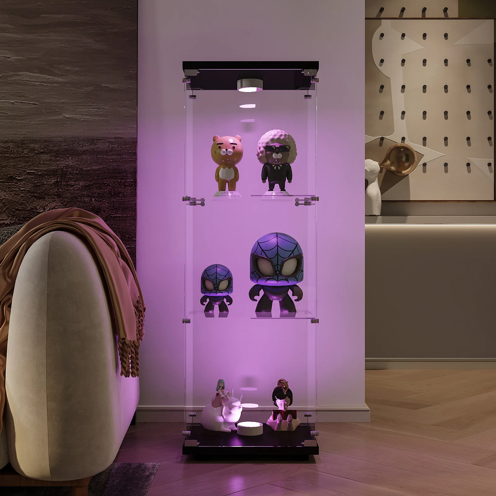 Superaly Moderner Freistehender Vitrinenschrank, 3 Etagen aus Sicherheitsglas mit Einzeltür, für Büro und Wohnzimmer, Schwarz – Detail 5