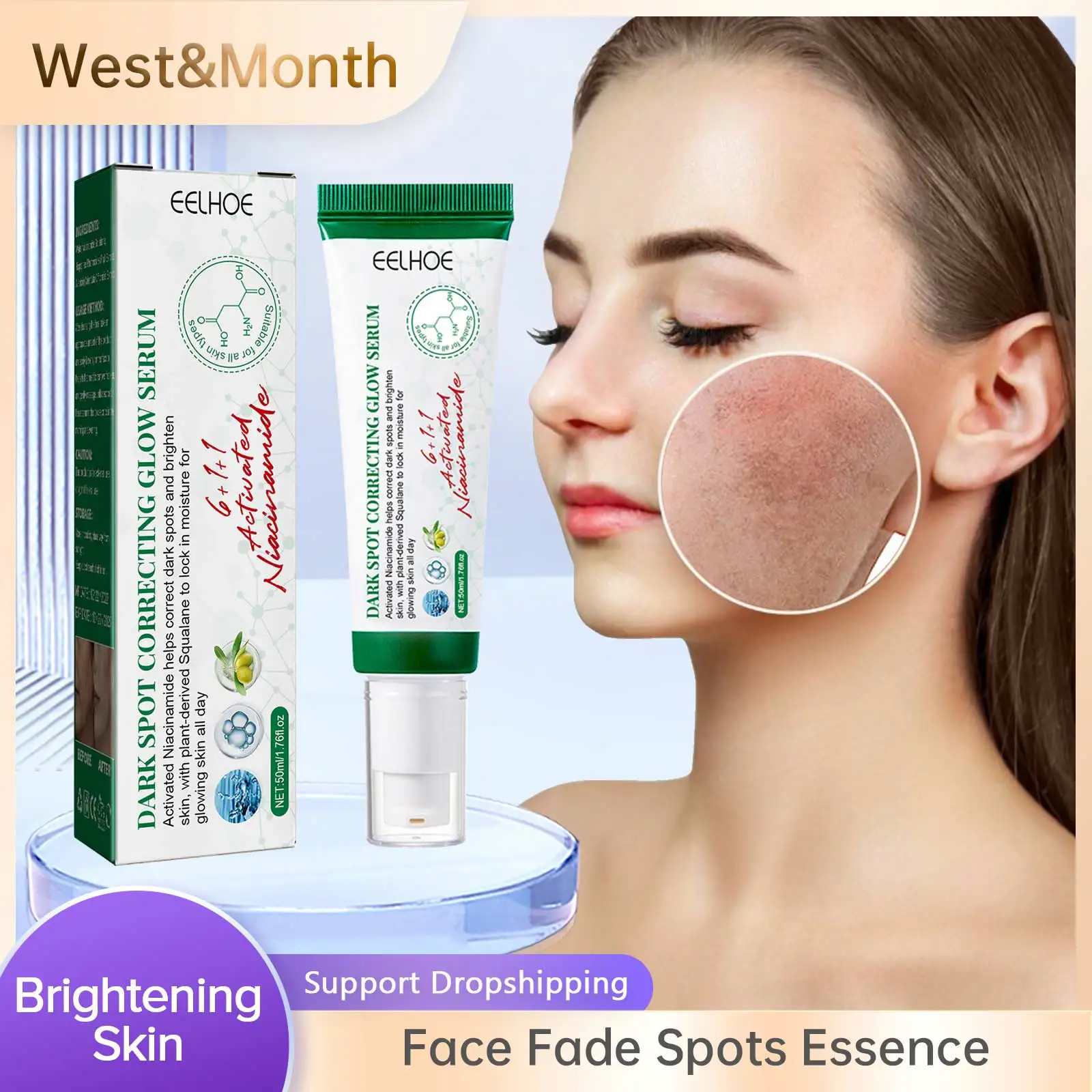 Dark Spot Correcting Glow Serum Fade Pigment Freckle Melasma Melanin Improves Dull Skin Facial Whitening Brightening Essence korean cosmetics face serum collagen protein whitening shrink pores hydrating brighten anti aging anti wrinkle skin care