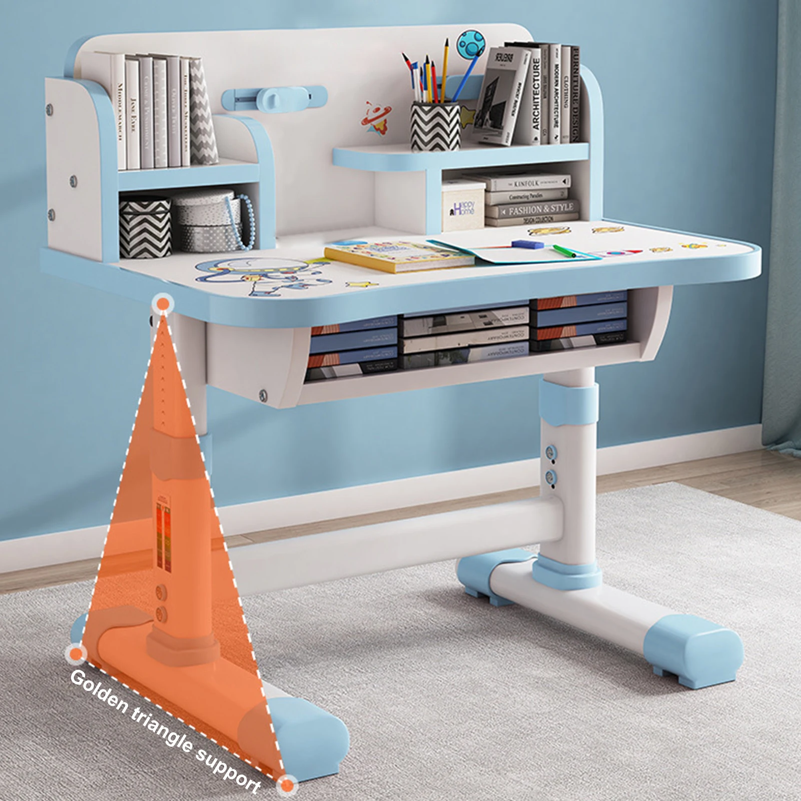 Kids Functional Desk and Chair Set, Height Adjustable Children School Study Table Chair Set, Ergonomic Desk Chair with Drawer 5