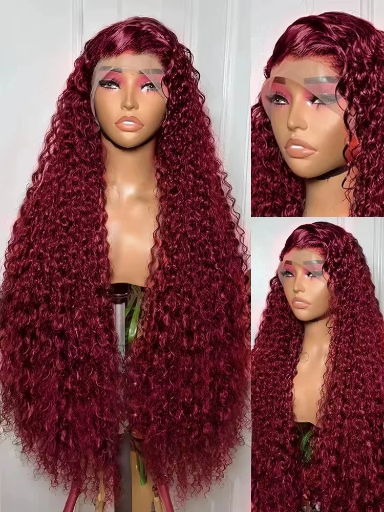 30 40 Inch Burgundy 99j Deep Wave Frontal Wig Colored Curly Human Hair Wigs 200 250 Density Hd Lace Frontal Human Hair Wigs 5