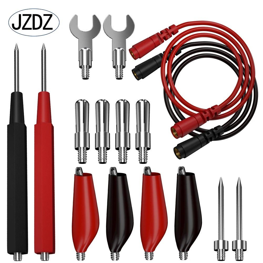 

JZDZ 16-in-1 Multimeter Test Leads Kit Replaceable Silicone Jumper Wires with Alligator Clips ，Probes, Banana Plug, Test Needle