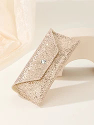 Retro Soft Sequins Leather Sun Glasses Case Portable Unisex Leather Sunglasses Bling Box Protective Sequins Glasses Box