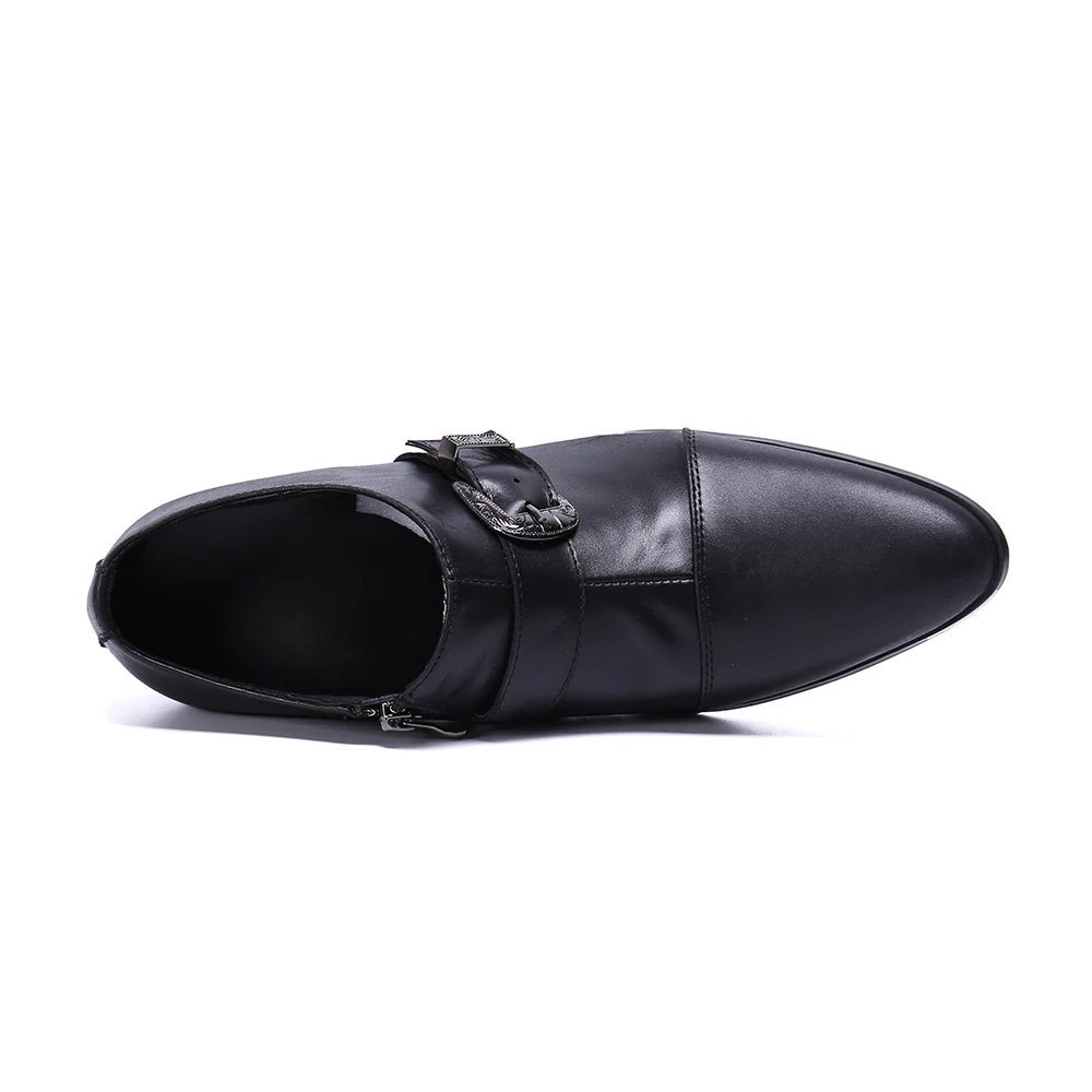 Men Leather Boots High Heels Genuine Leather Dress Shoes Lace Up Black Oxford Shoes for Men Thick Heel Snake Pattern Mens Classic
