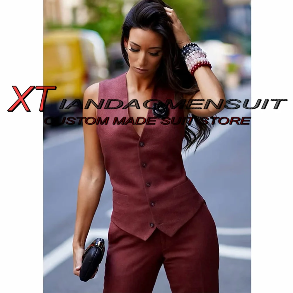 Women\'s Suit 2 Piece V-Neck Sleeveless Jacket Pants Set Formal Workwear Vest Pants Casual Complete Outfit