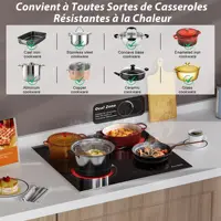 Plaque Vitrocéramique 4 Feux, Plaque Vitrocéramique avec bord inox, 59cm, Plaque de Cuisson électrique avec Double et Feux Ovale, 6700W, Sécurité Enfants, Sans Prise,Glaskeramik-Kochfeld 5