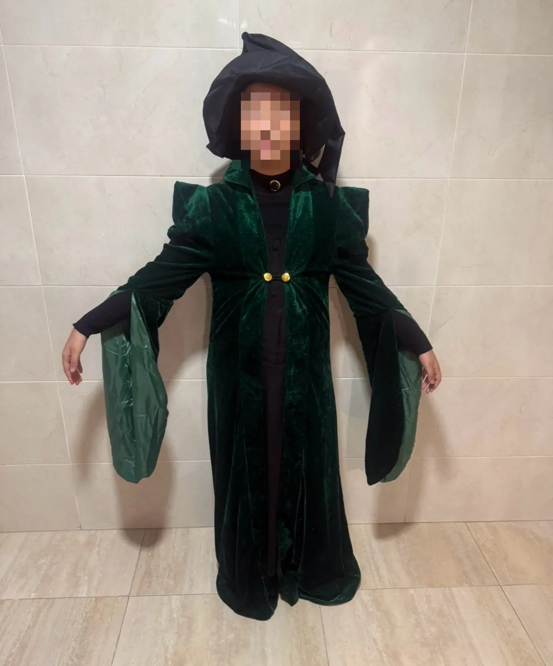 Costume de sorcière de prestige - Robe en velours vert émeraude & chapeau pointu
