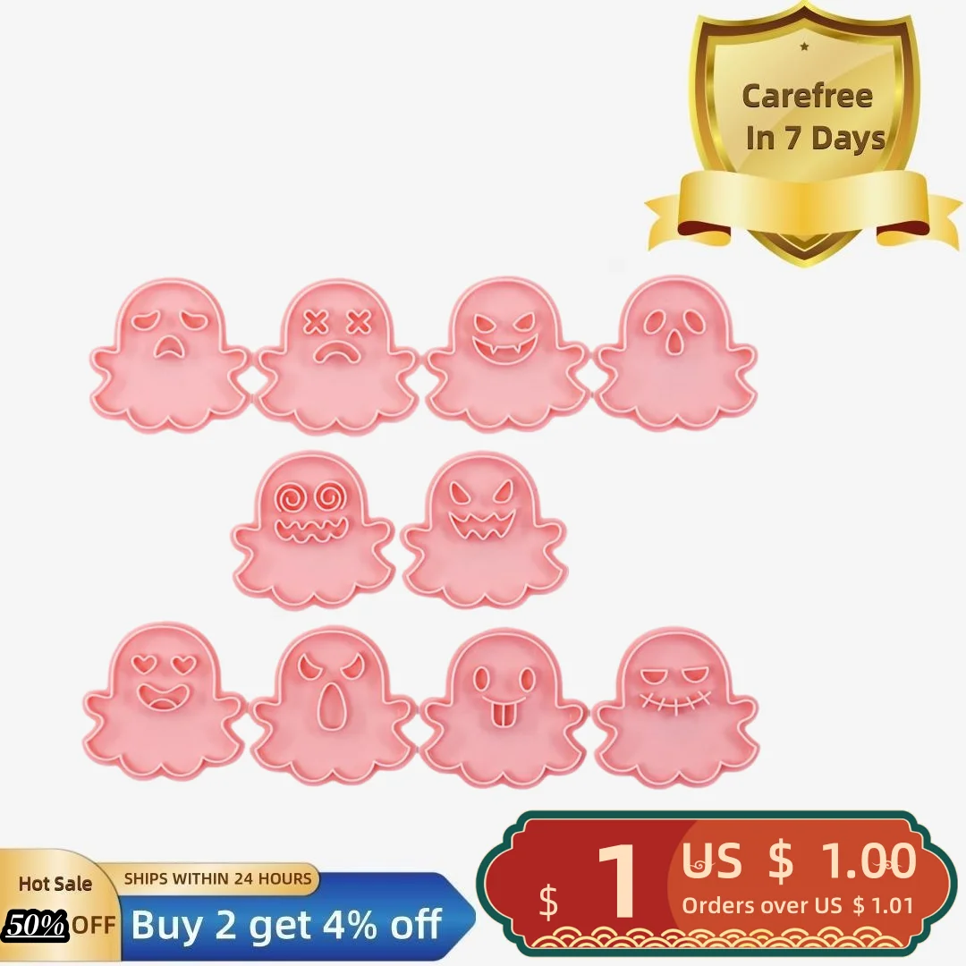 

20Pcs Biscuit Mold Cartoon Ghost Pumpkin Emoticon 3D Halloween Cookie Cutters Plastic Set for Spooky Cookies Biscuits