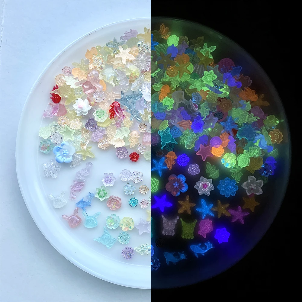 

Mini Luminous Resin Charms Mixed Styles Craft Supplies Cute Animals And Flowers Flat Back For DIY Nail Art Scrapbook Accessories