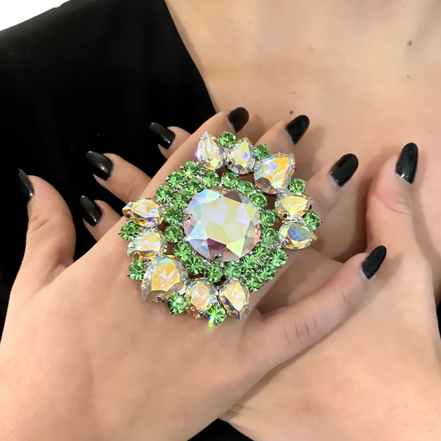 Crystal Clear Tilted Spike Swarovski Crystal Statement Ring, Big Clear  Crystal Unique High Fashion Pageant Gold Ring, Glitter Fusion Jewelry - Etsy