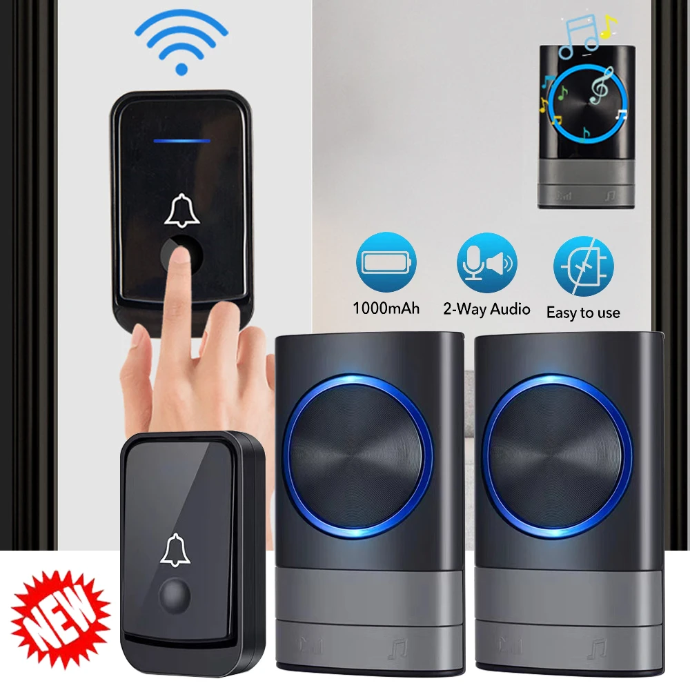 1 Transmitter+2 Receiver Door Bells, Wireless Outdoor Smart Interphone, Waterproof Wireless Home Safety, Buy 1 Get 2 Door Bells 1