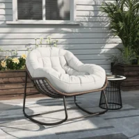 Кресло-качалка, 90x80 см, большое кресло Rtin с мягкой подушкой, кресла для отдыха, бежевый/серый/оранжевый — изображение 2