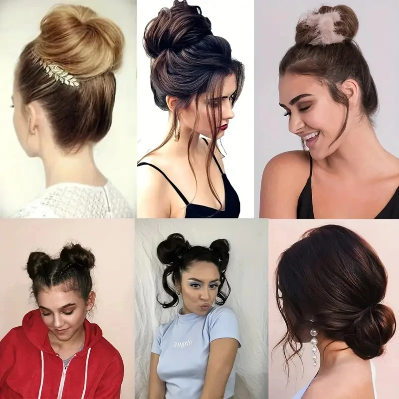 100% Human Hair Bun Straight Updo Scrunchies Elegant Donut Chignon With Elastic Rubber Band Scrunchy Hairpiece Brown Color human hair bun pieces