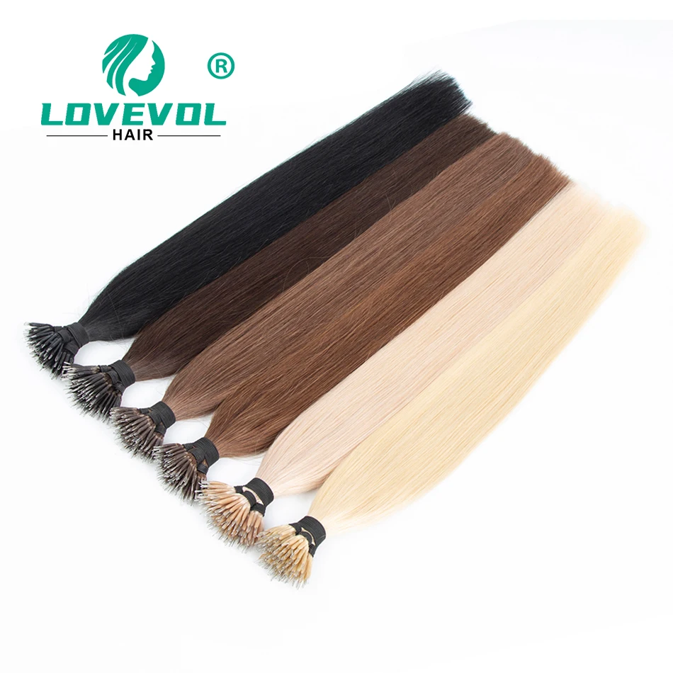 Nano Ring Human Hair Extensions Straight Remy Micro Beads Ring Hair Extension 0.5g/0.8g/1g/Strand 12-26Inch Natural Color 50Pcs human hair extensions