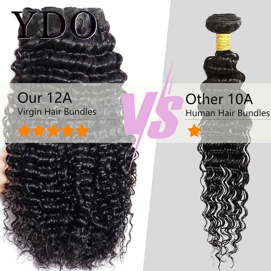 12A Extension per capelli brasiliani Deep Wave, ricci, vergini, a doppia trama, 3/4 pezzi, Remy Hair - immagine 3