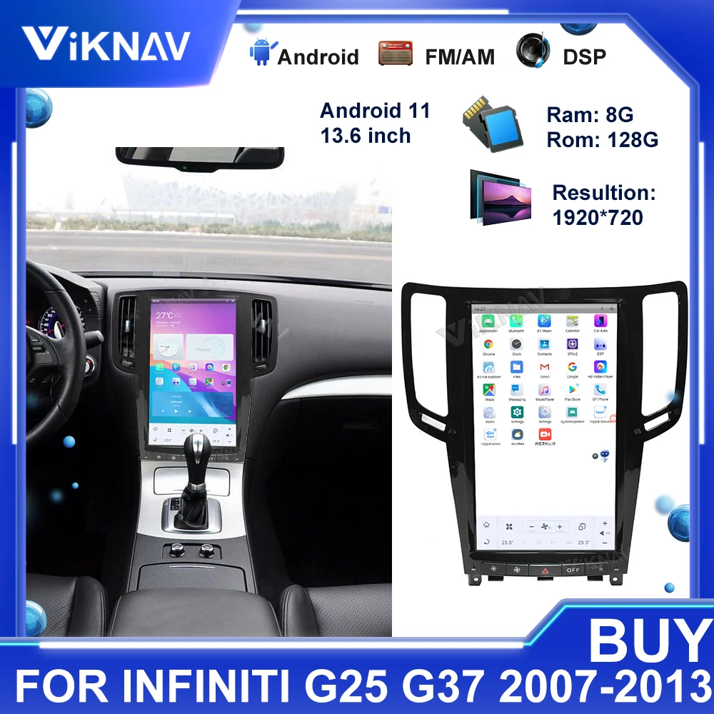 

128G Snapdragon автомобильный стерео Мультимедийный Плеер для Infiniti G25 G37 2007-2013 Android 11 автомобильный радиоприемник GPS навигация Сенсорный экран