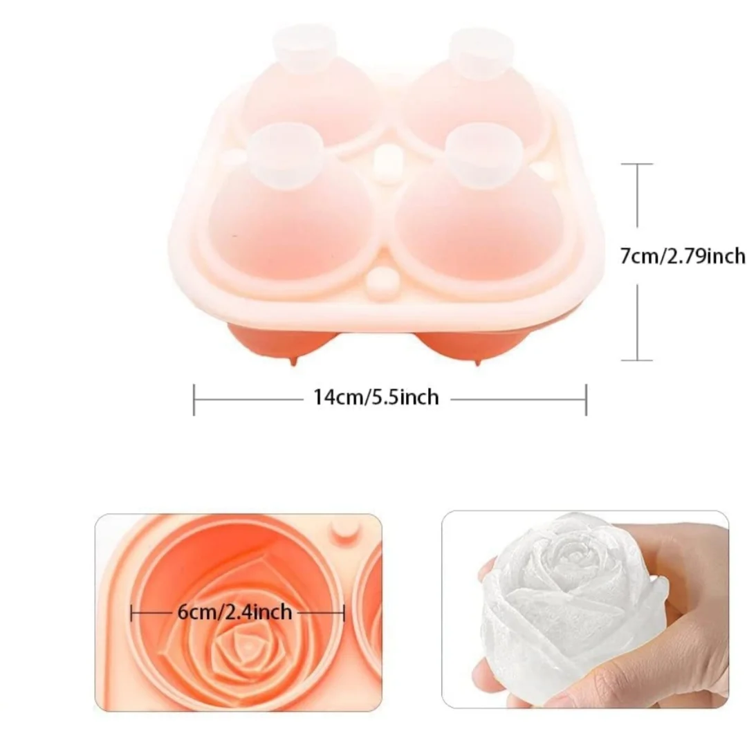 3D Rose Ice Cube Molds,Food Grade Silicone,4 Cavities Per Tray,Fun Shaped Frozen Tray,Slow Melting Ice for Whiskey,Cocktails 5