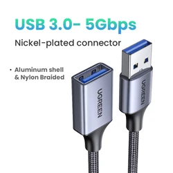 Ugreen High - Speed USB 3.0 Extension Cable - Male to Female Data Transfer Extender - 1m (5Gbps - Metal Grey)