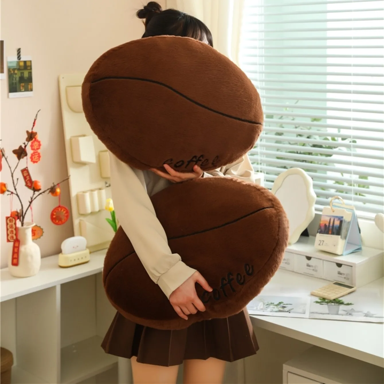 Simulation Coffee Bean Plush Pillow for Home Decor Coffee Bean Pendant for Bag
