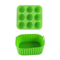 Premium 2 - Piece Reusable Silicone Air Fryer Liners - Food Safe Cooking Accessories (Green)