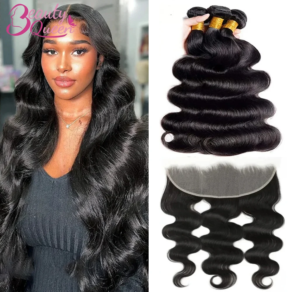 Body Wave Bundles With Closure Brazilian Hair Weaves Bundles And Lace Closure Frontal Human Hair With 13x4 Lace Frontal