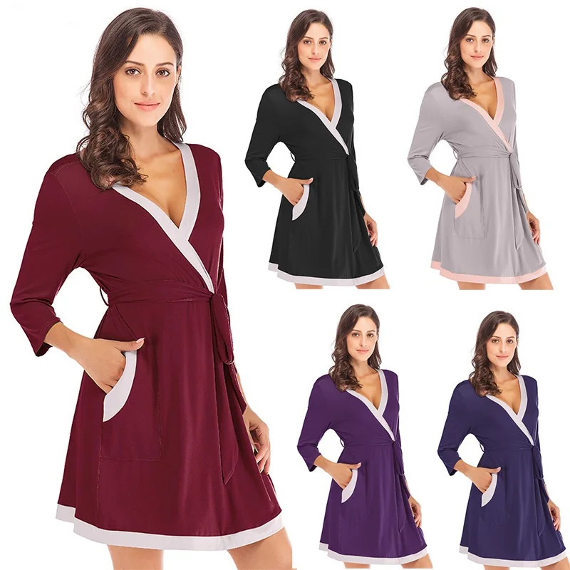 

Maternity Pajamas Nightgown Spring Autumn Ladies Long Sleeve Night Dress Vestidos Bathrobe Pregnant Women Nightwear Sleepwear