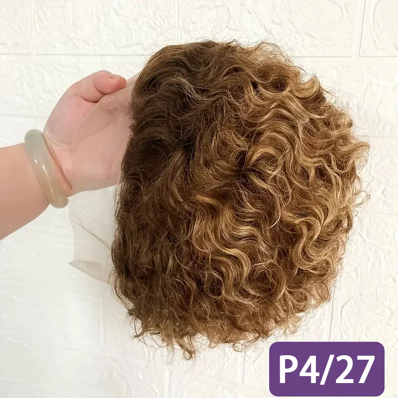 4/27 Highlight Ombre Blonde Pixie Short Curly Bob Wigs 13x4 Transparent Lace Front Bob Wig Pixie Cut Wig Short Deep Curly