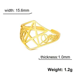 Enchanting Geometric Ring with Lucifer Sigil and Lilith Protection in Stainless Steel Jewelry - Resizable (Gold Color)