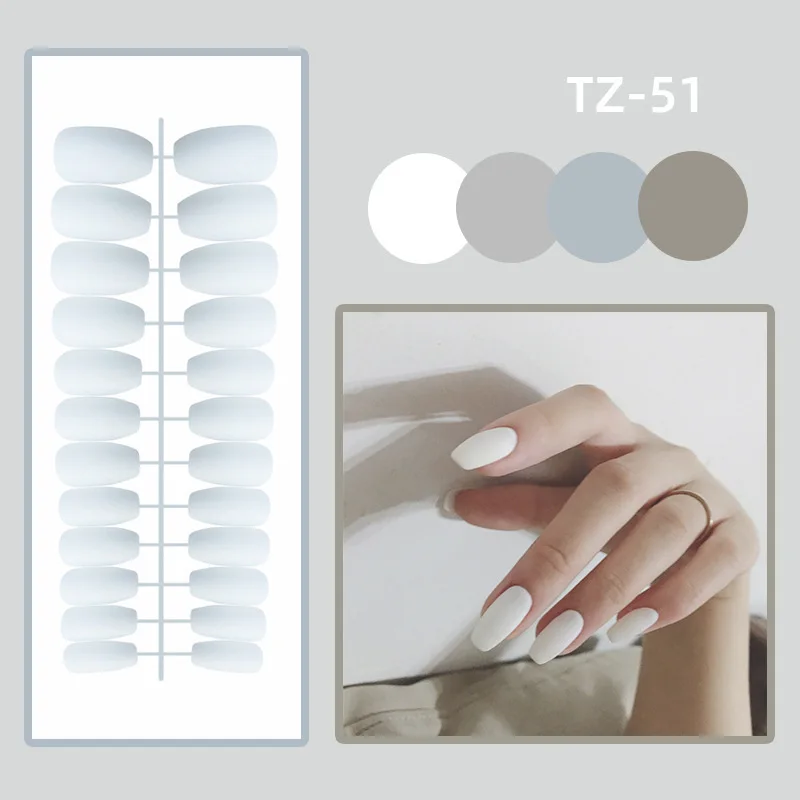 24Pcs/Set Long Round Head Bright Solid Color Press On Acrylic Nail Art Fake Nails Finished Wearing Manicure Reusable False Nails