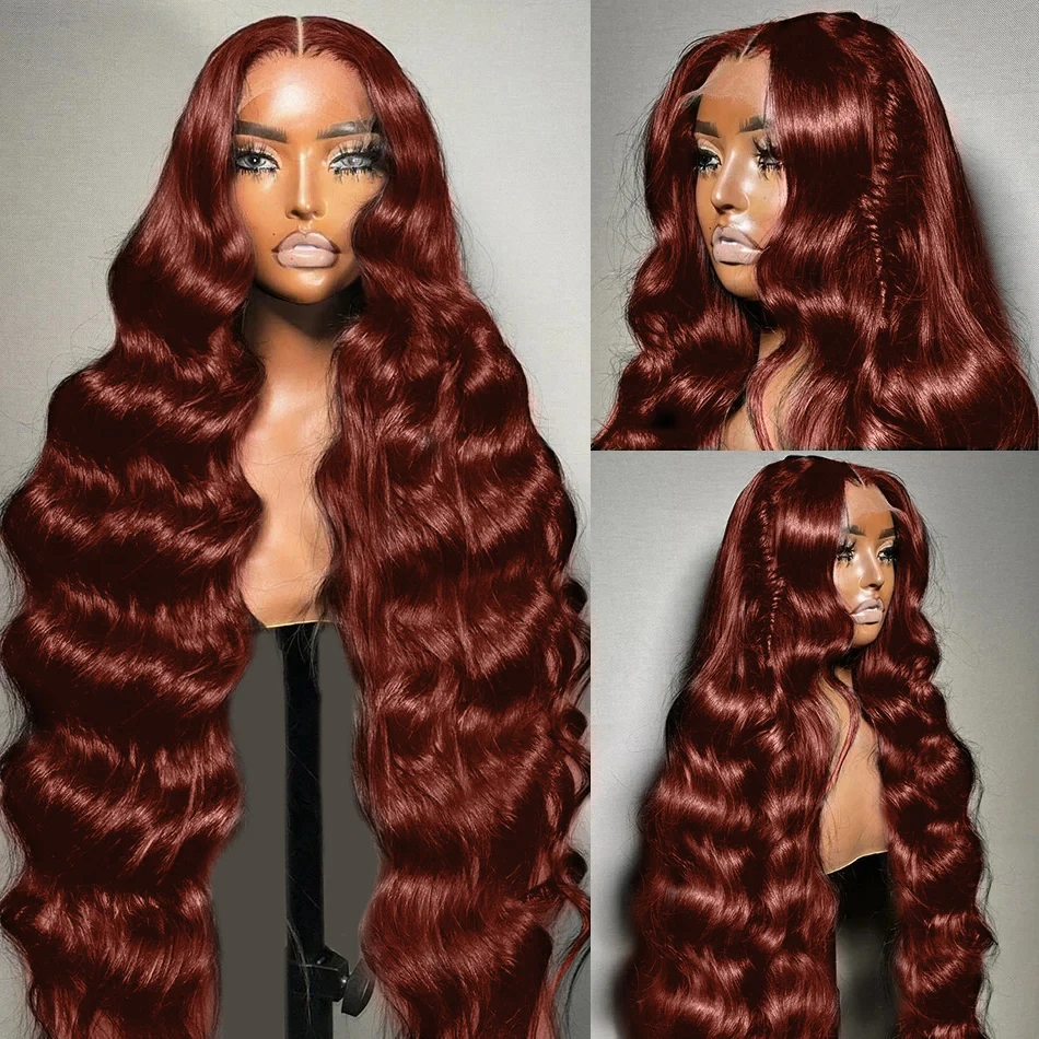 250% rudo brązowy fala ciała 13x6 HD koronkowa peruka na przód 30 32 Cal falą wodną 13x4 koronkowe peruki z ludzkich włosów dla kobiet