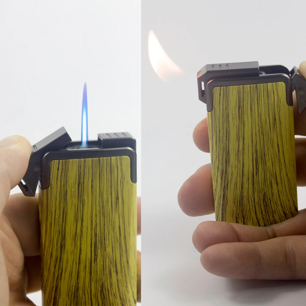Windproof Dual-Flame Refillable Butane Torch Lighter Adjustable Jet Wood Grain Design Cigarette Accessory Man Dad gift