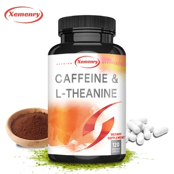 Caffeine & L-Theanine Capsules - Enhances Energy Levels, Focus and Concentration - 120 Capsules