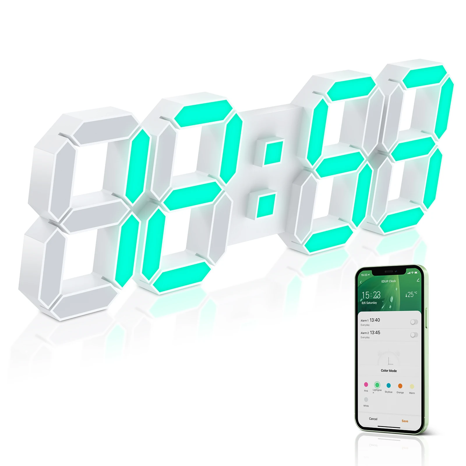 LED Digital Clock 3D Wall Clock Wall Snooze Table Calendar Thermometer 15Inch