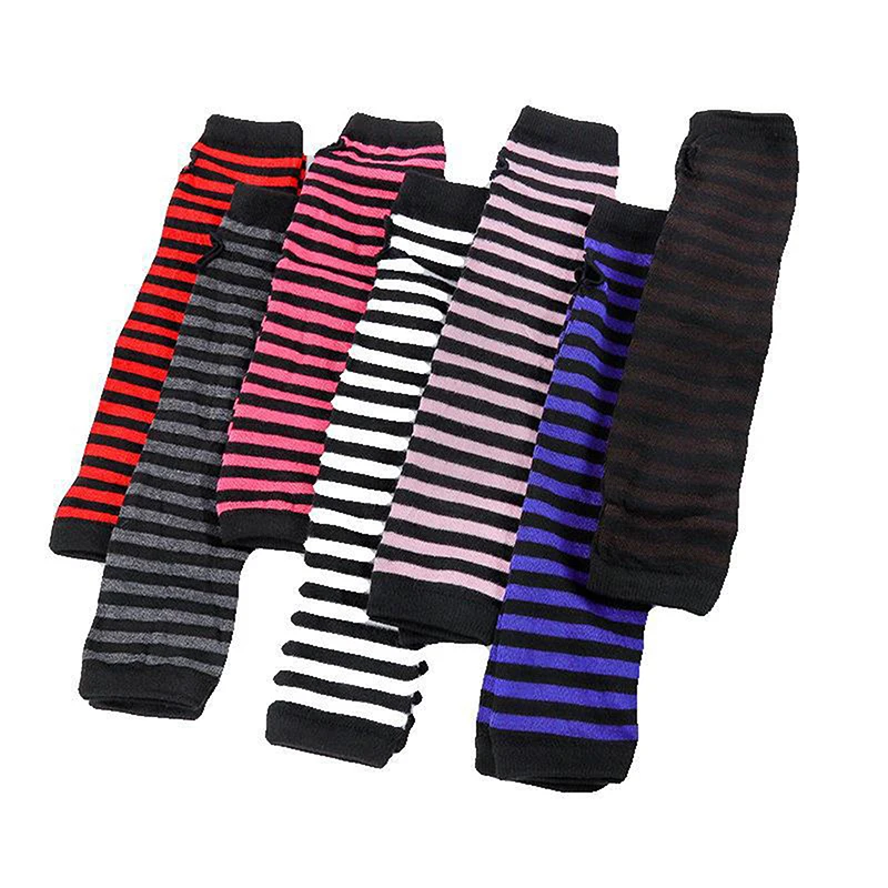 Fingerless Gloves Y2K Fashion Women Girls Striped Elbow Gloves Warmer Knitted Long