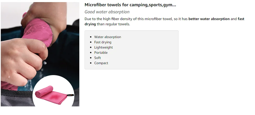 Mikrofaser-Campinghandtuch, schnell trocknend, leichtes Reise-Fitnesshandtuch, super saugfähiges Strandtuch für Sport, Outdoor – Detail 2
