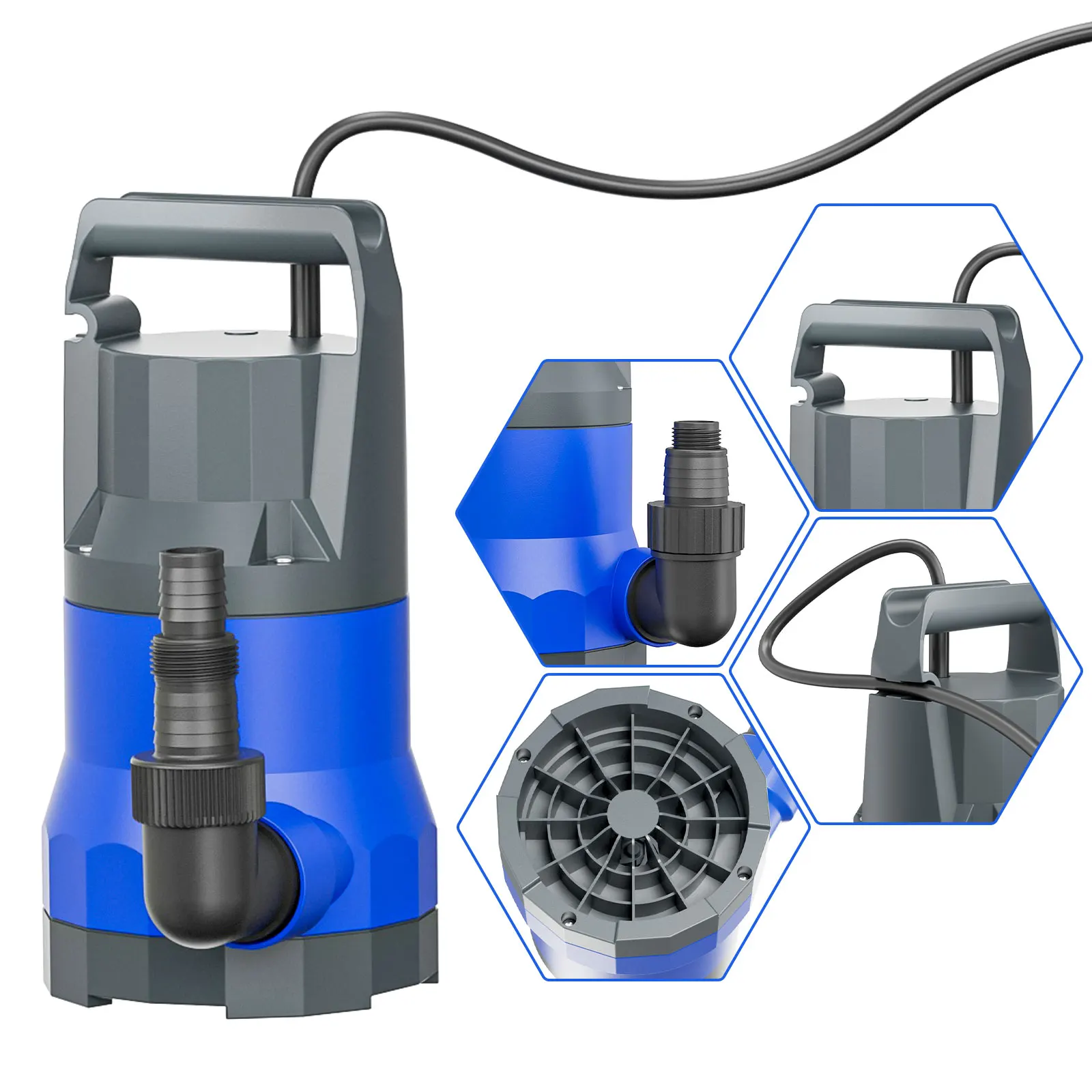 2500GPH Pool Cover Pump Automatic On Off, Sump Pump Submersible Water Pump for Pool Draining, 1