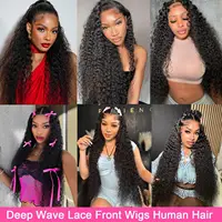 200% densité 13x4 Hd dentelle frontale perruques lâche vague profonde perruques brésiliennes femmes bouclés perruque de cheveux humains 42 pouces vague d'eau profonde 6