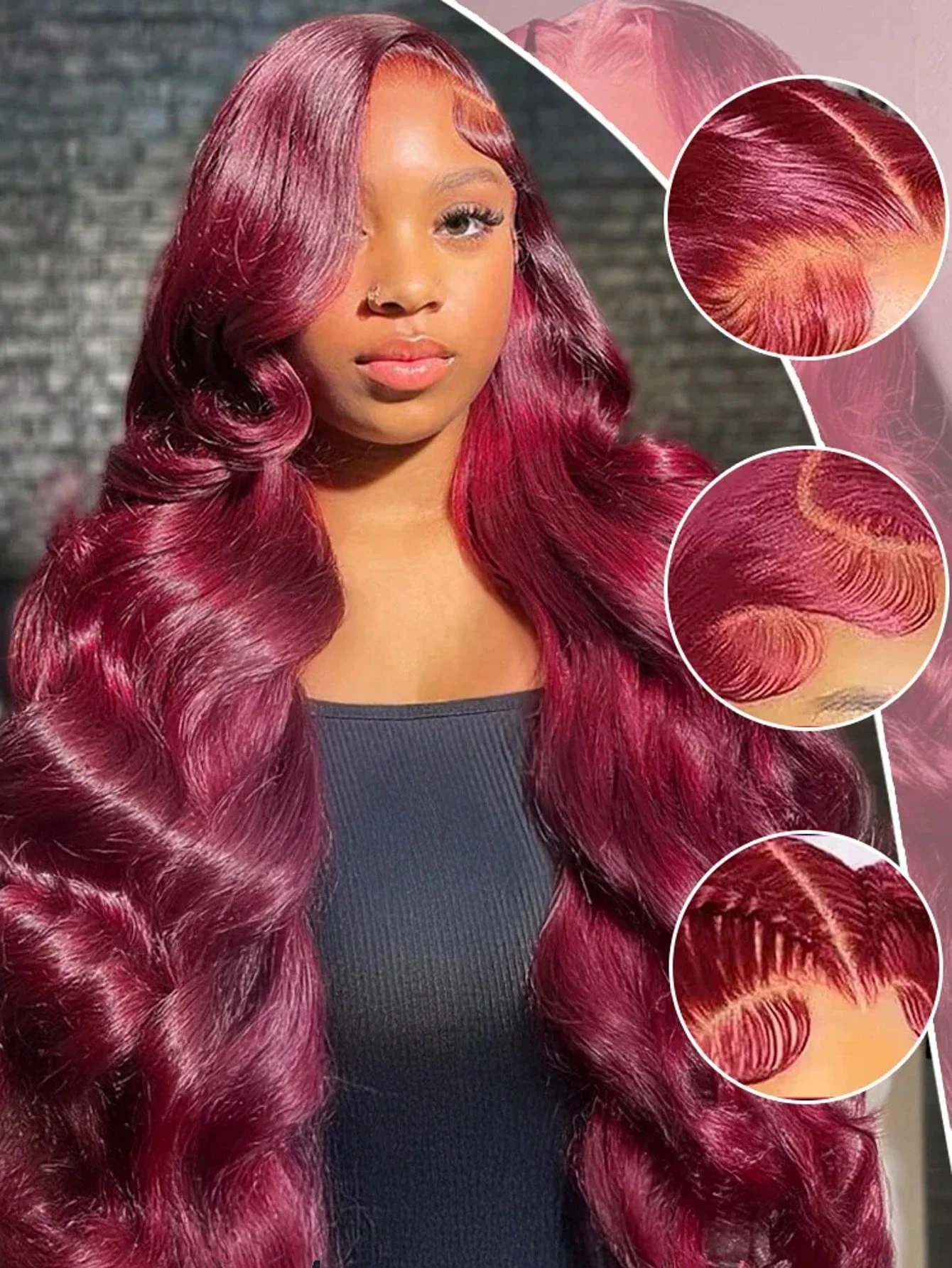99J Burgundy Body Wave 13x6 HD Lace Frontal Human Hair Wigs for Women 250% Density Brazilian Red Color 13x7 Lace Frontal Wig 40 3