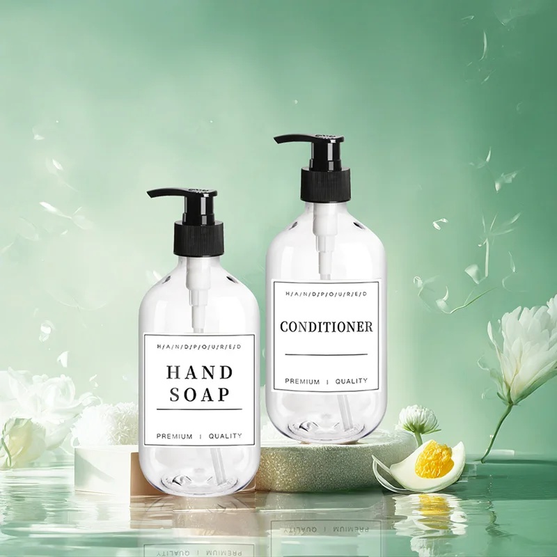 2 Pcs 16.9 oz Bathroom Hand Soap Bottle Kitchen Soap Dispenser Dish Bottles Refillable Liquid Container with 12 Labels