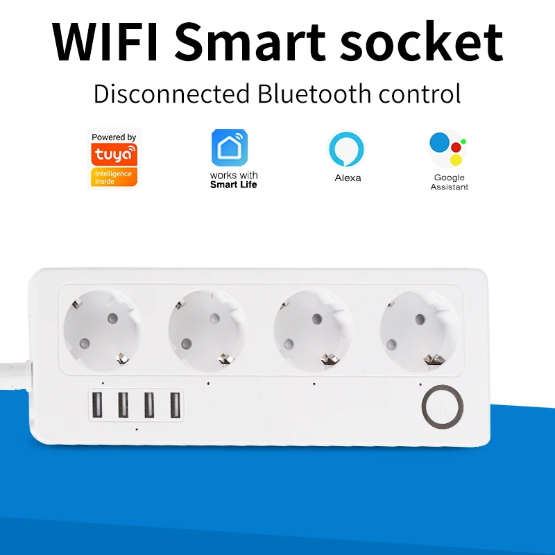 Sixwgh Tuya Smart Extension Cord Socket Wifi Eu Plug Outlet Monitoraggio Dell'Alimentazione Timming 4 Porte Di Ricarica Usb Google Home Alexa
