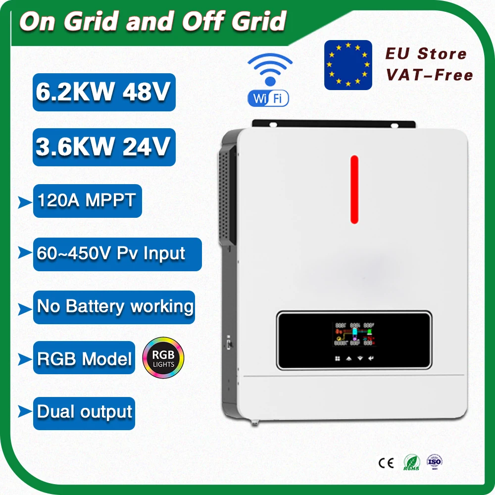 6200W 48V Hybrid Solar Inverter Pure Sine Wave MPPT 120A 230V Max PV ...