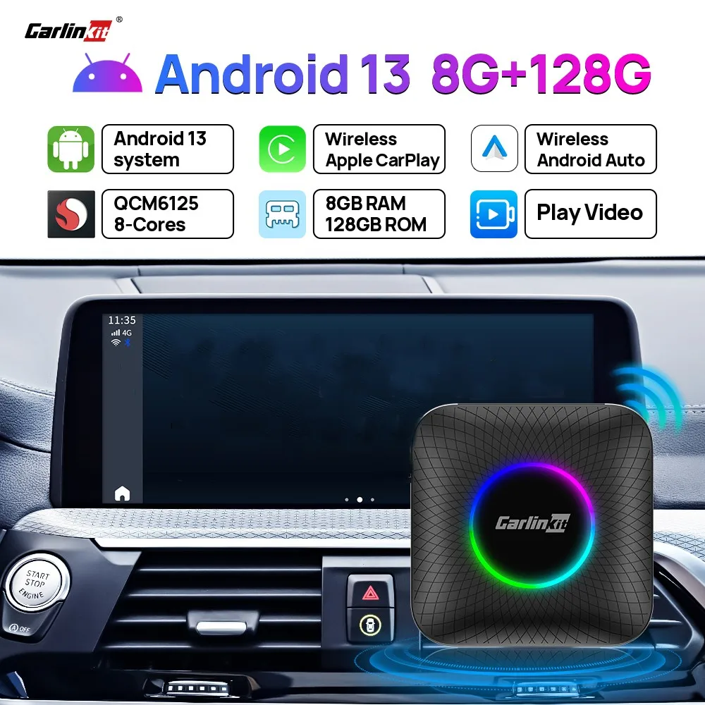 Carlinkit Carplay Ai Tv Box Android 13 Qcm6125 Wireless Android Auto Carplay 8Gb + 128Gb Plug And Play Per Mercedes Benz Vw Toyota