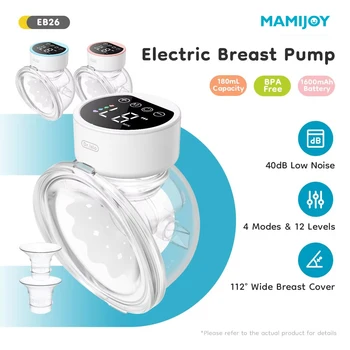MAMIJOY Wearable Electric Breast Pump – Portable Hands-Free Pump with 4 Modes & 12 Levels, 19/24mm 1