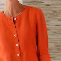 Plus size women's spring & summer round tie buttons polyester fiber urban beauty intellectual elegant solid color fashion dress。 - Image 5