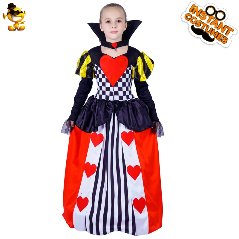 

Kids Noble Princess Dresses Cosplay Queen Long Fancy Dress Printed Hearts Costumes Halloween Role Play Party Girl Dress