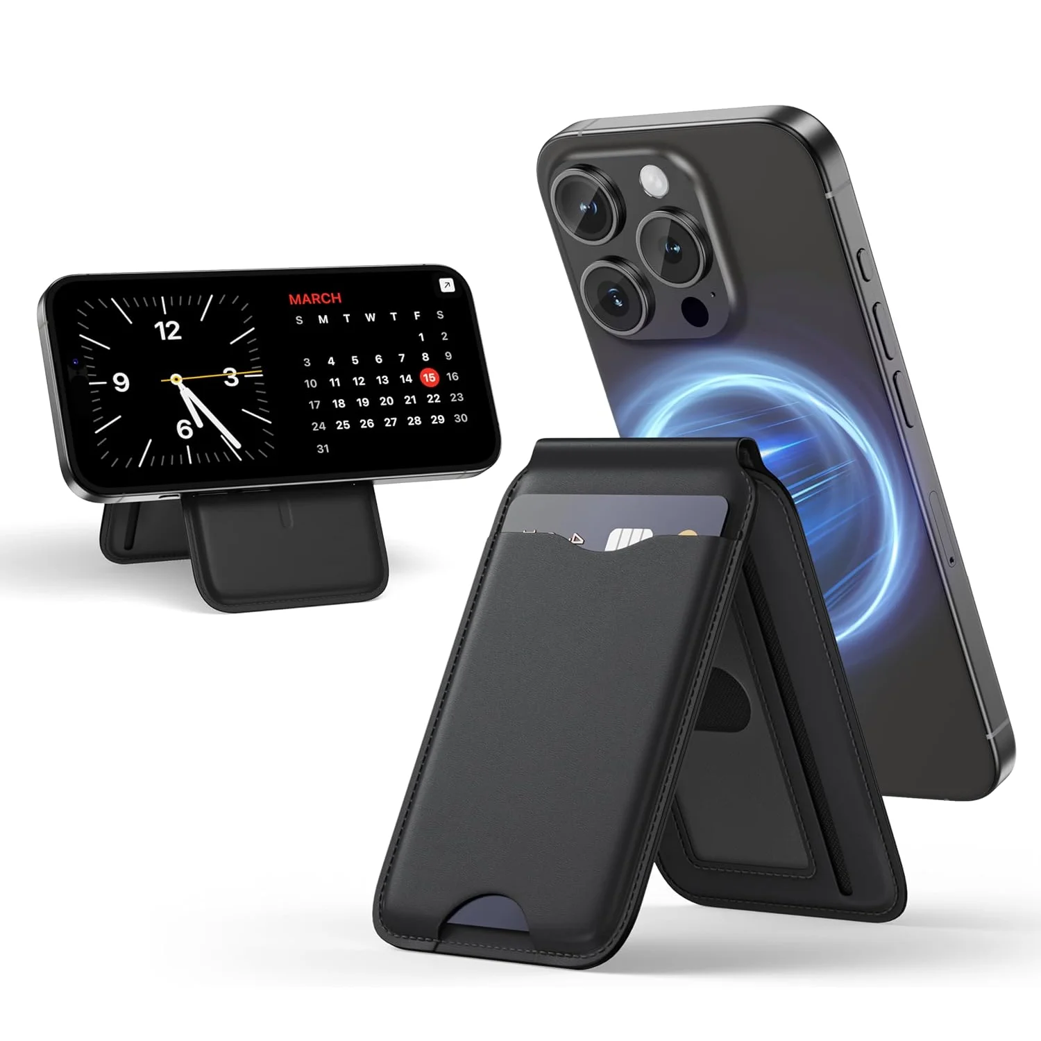 2 in 1 Magnetic MagSafe Wallet Stand, Leather Magnetic Card Holder Wallet for iPhone16/15/14/13/12 Series with Adjustable Holder 1