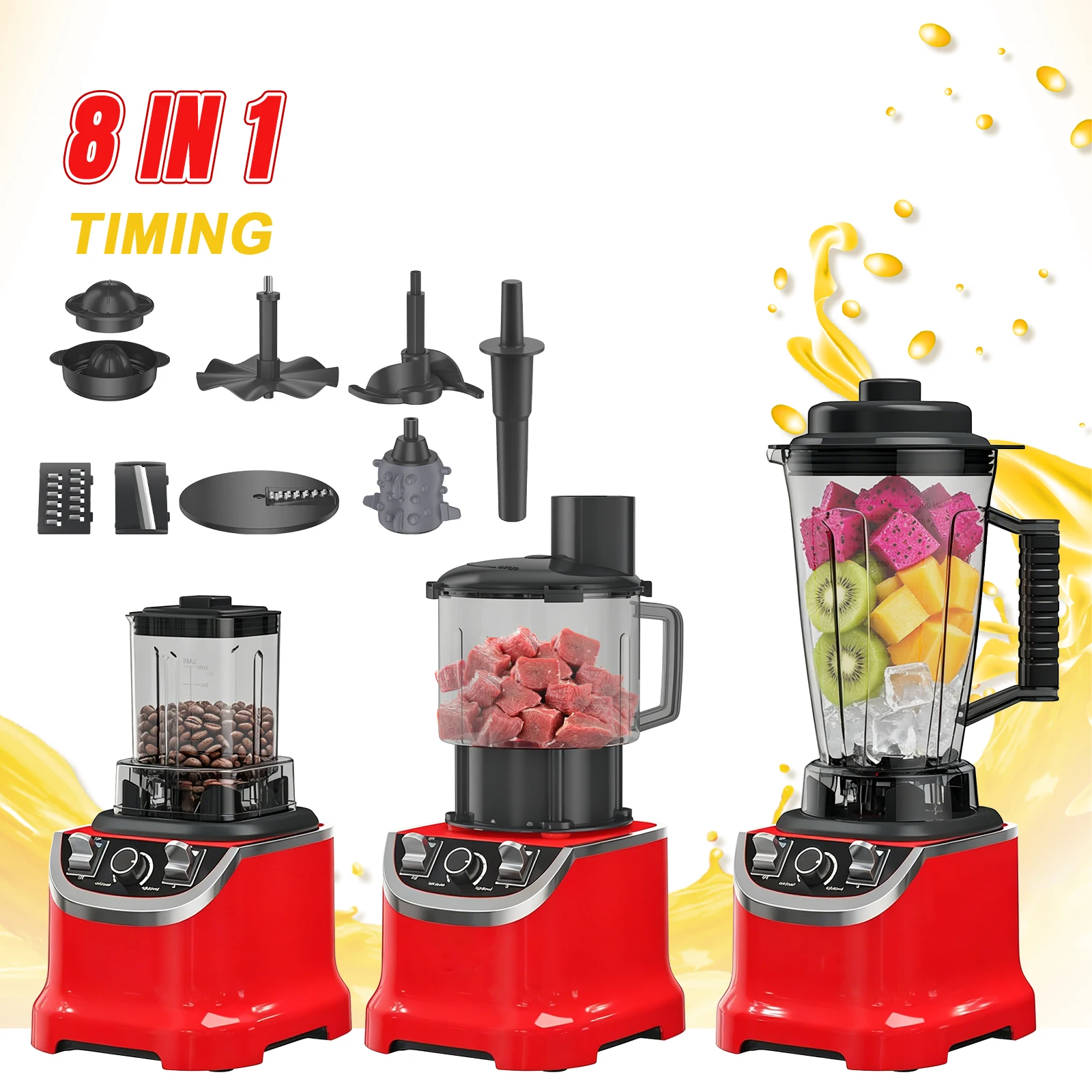 Robot culinaire multifonction 8 en 1, 9500W, mixeur haute vitesse 3L 32000 tr/min, presse-agrumes, hachoir à viande, mixeur à smoothies, appareil de cuisine 1