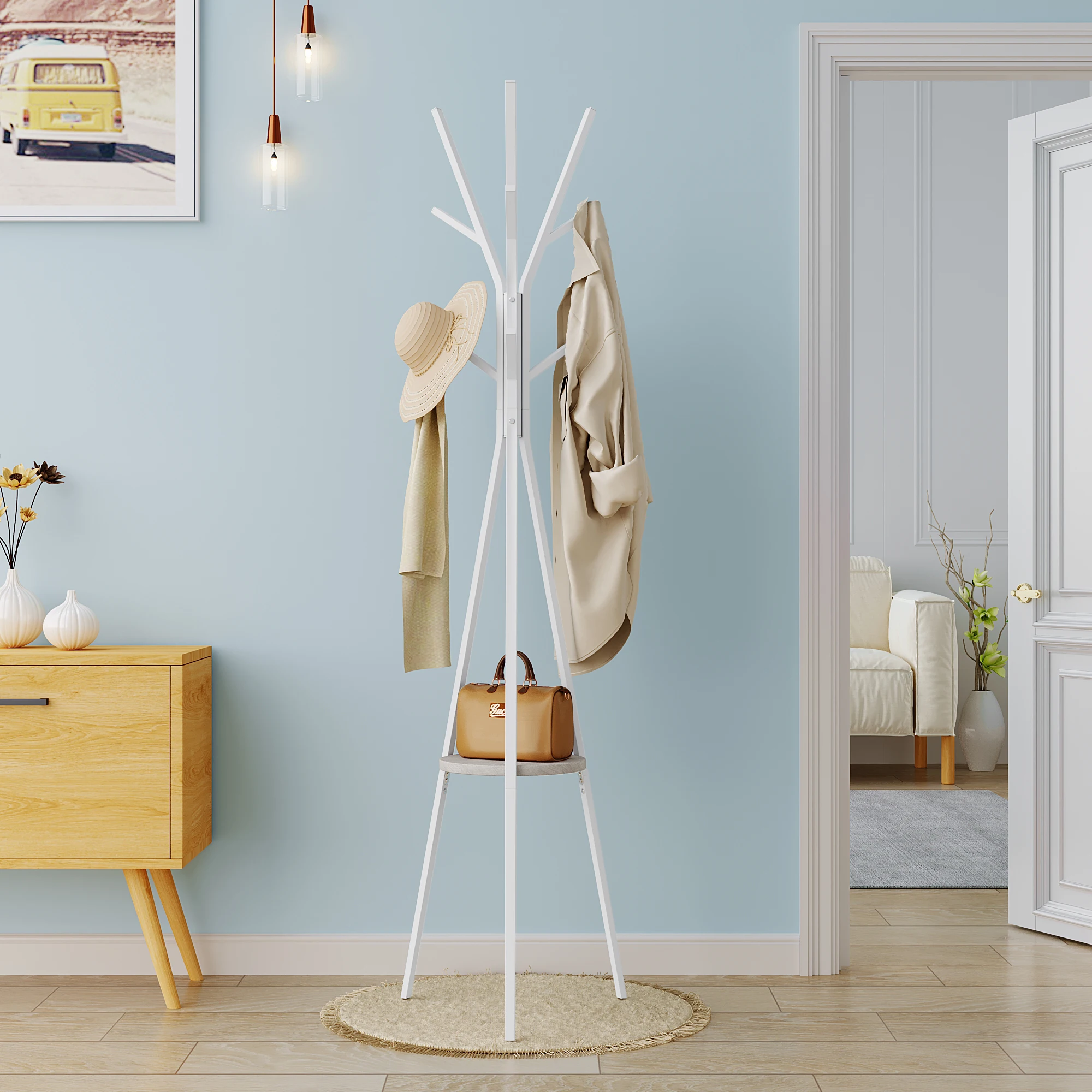 WOLTU Tree Coat Rack White Metal Free Standing Clothes Rack with